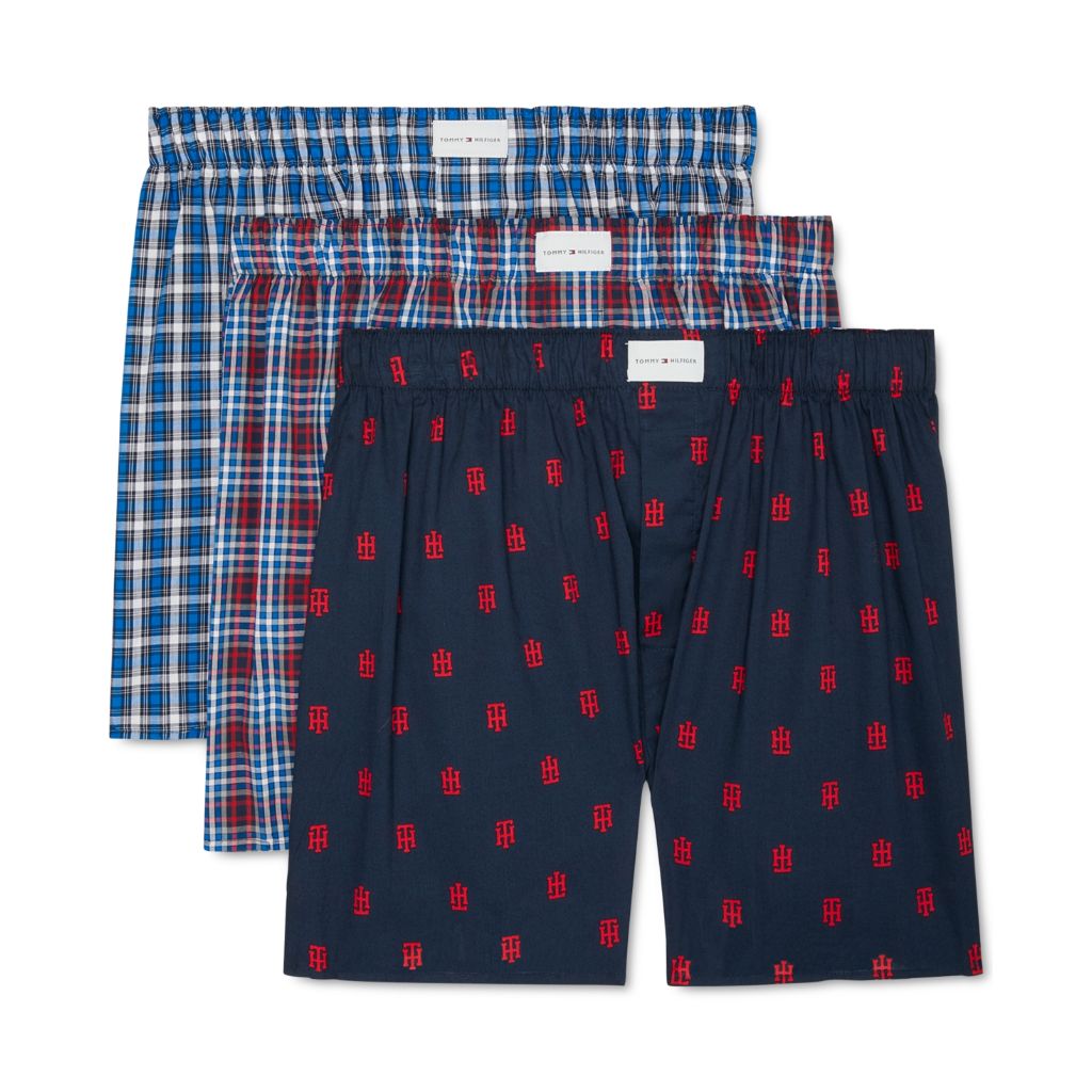 Tommy Hilfiger Men's Classic Printed Cotton Poplin Boxers - Assorted Colors, XL (3 Pair)
