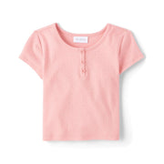 The Children's Place Girls Pointelle Henley Top | Size XS (4) | Pink | Cotton/Polyester