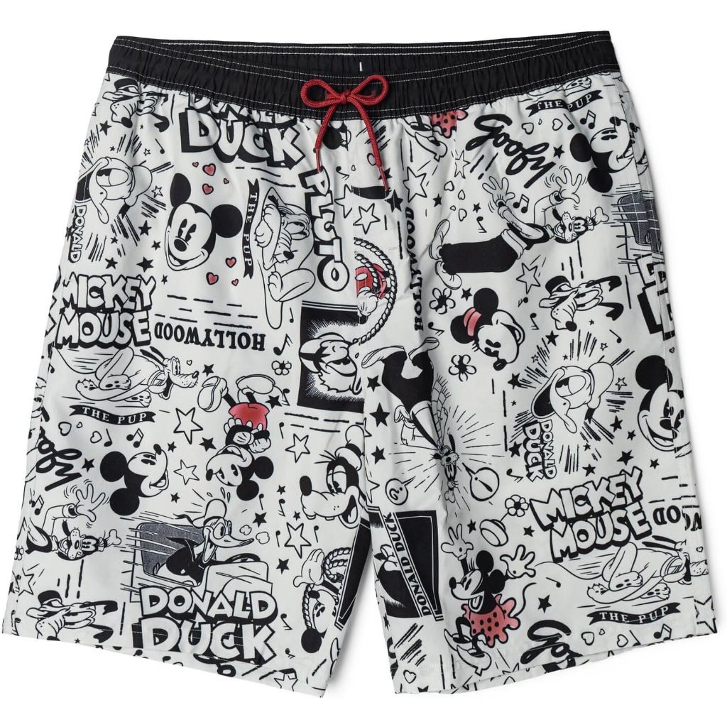 Men's Disney Mickey Mouse Swim Trunks - Black/White, Medium