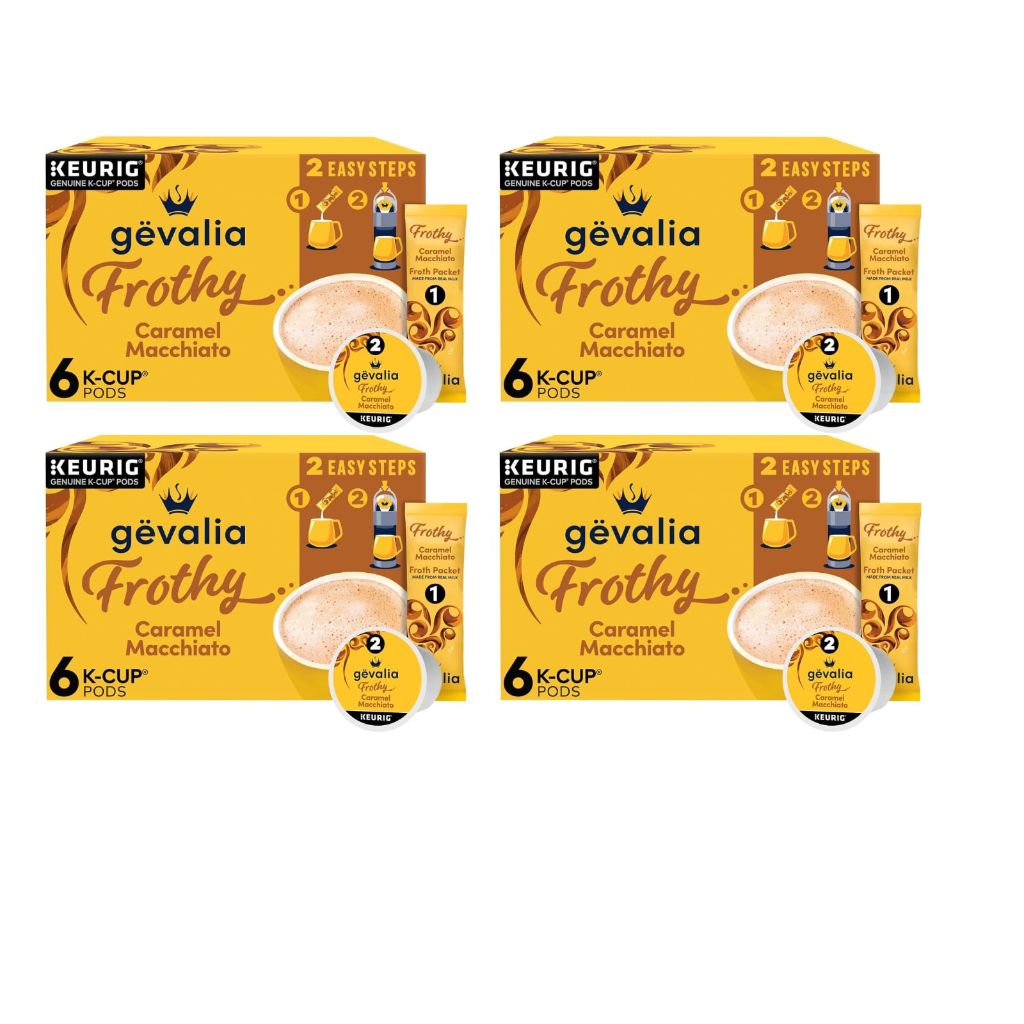 Gevalia Frothy 2-Step Caramel Macchiato Espresso Style K-Cup Coffee Pods & Froth Packets Kit, 24ct.