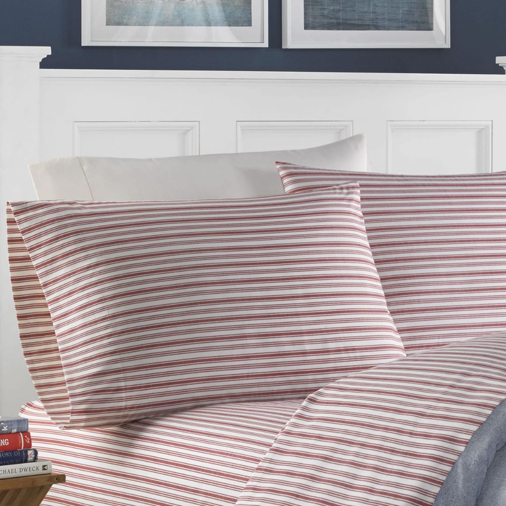 Nautica Cotton Percale Sheed Set, Fully Elasticized - Coleridge Stripe Red, Twin