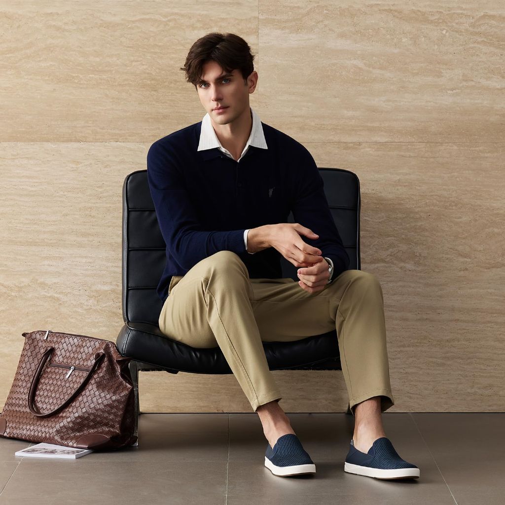 RIUGA Men's Orthopedic Slip-On Loafers with Arch Support - Blue Depth, Size 7