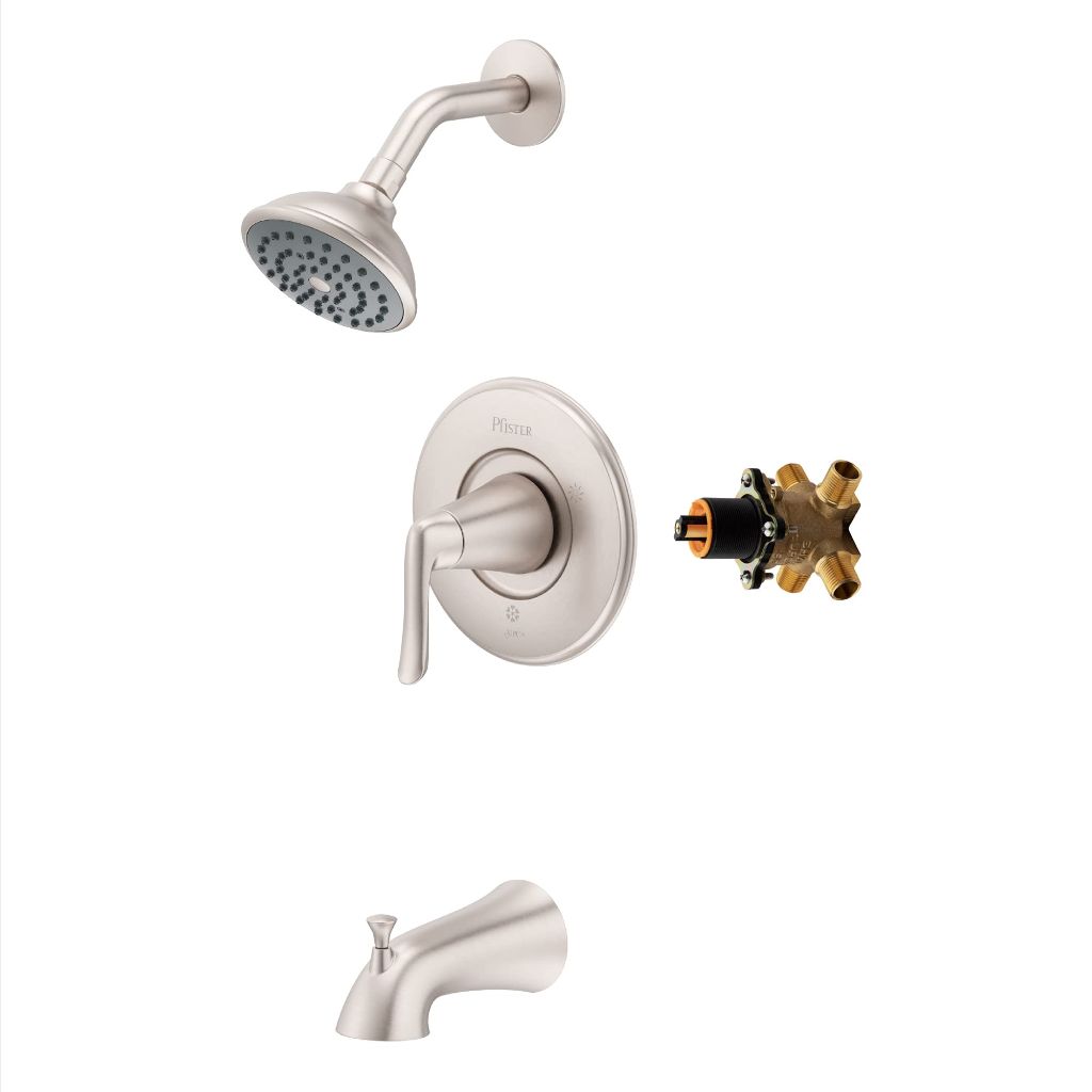 Pfister Willa Tub & Shower Trim Kit, Valve and Cartridge Included - Brushed Nickel Finish (8P8WS2MALSGS)