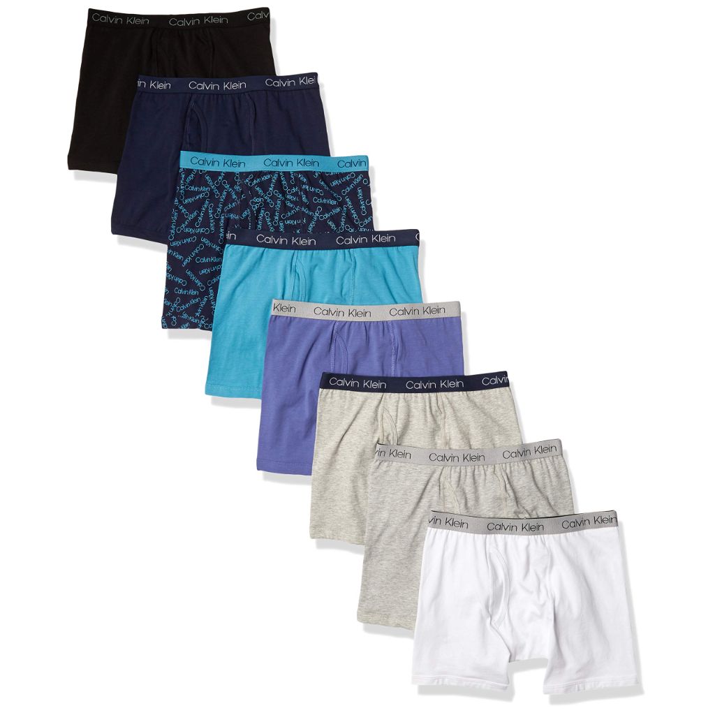 Calvin Klein Boys' Modern Cotton Boxer Brief Underwear - Assorted Colors, Size Youth Large (8 Pair)