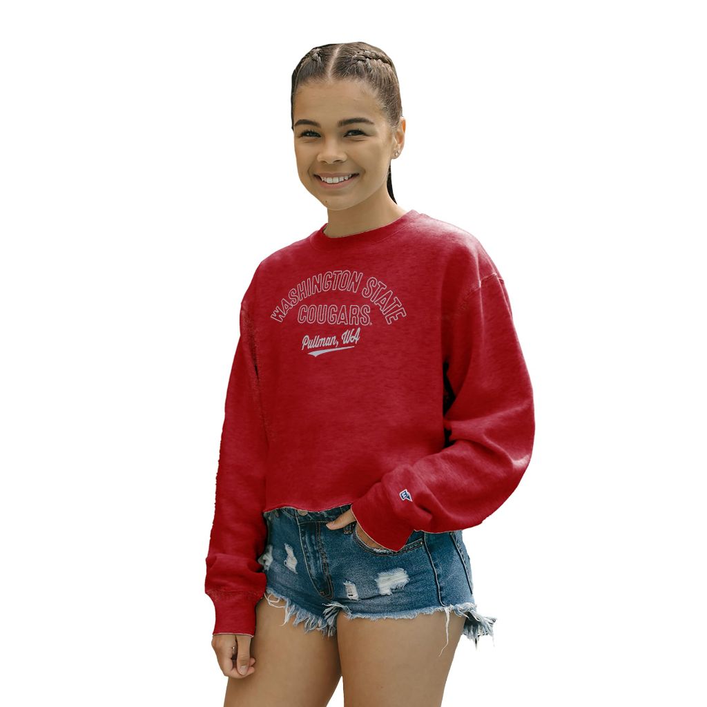 Blue 84 Women's Crop Crewneck Sweatshirt - Washington State Cougars, Red (Large)