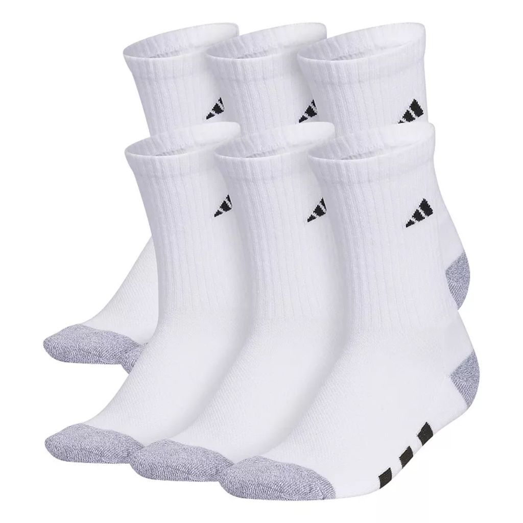 adidas Youth Crew Socks Color - White, YL (Shoe Size 5Y-7Y) 6 Pairs