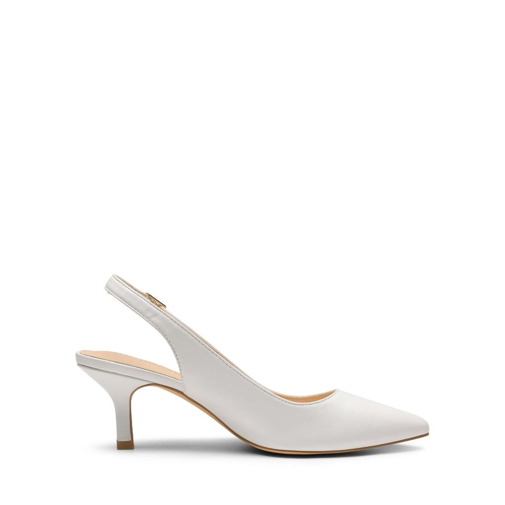 DREAM PAIRS Women's Kitten Heel Slingback Pumps - White, Size 8.5