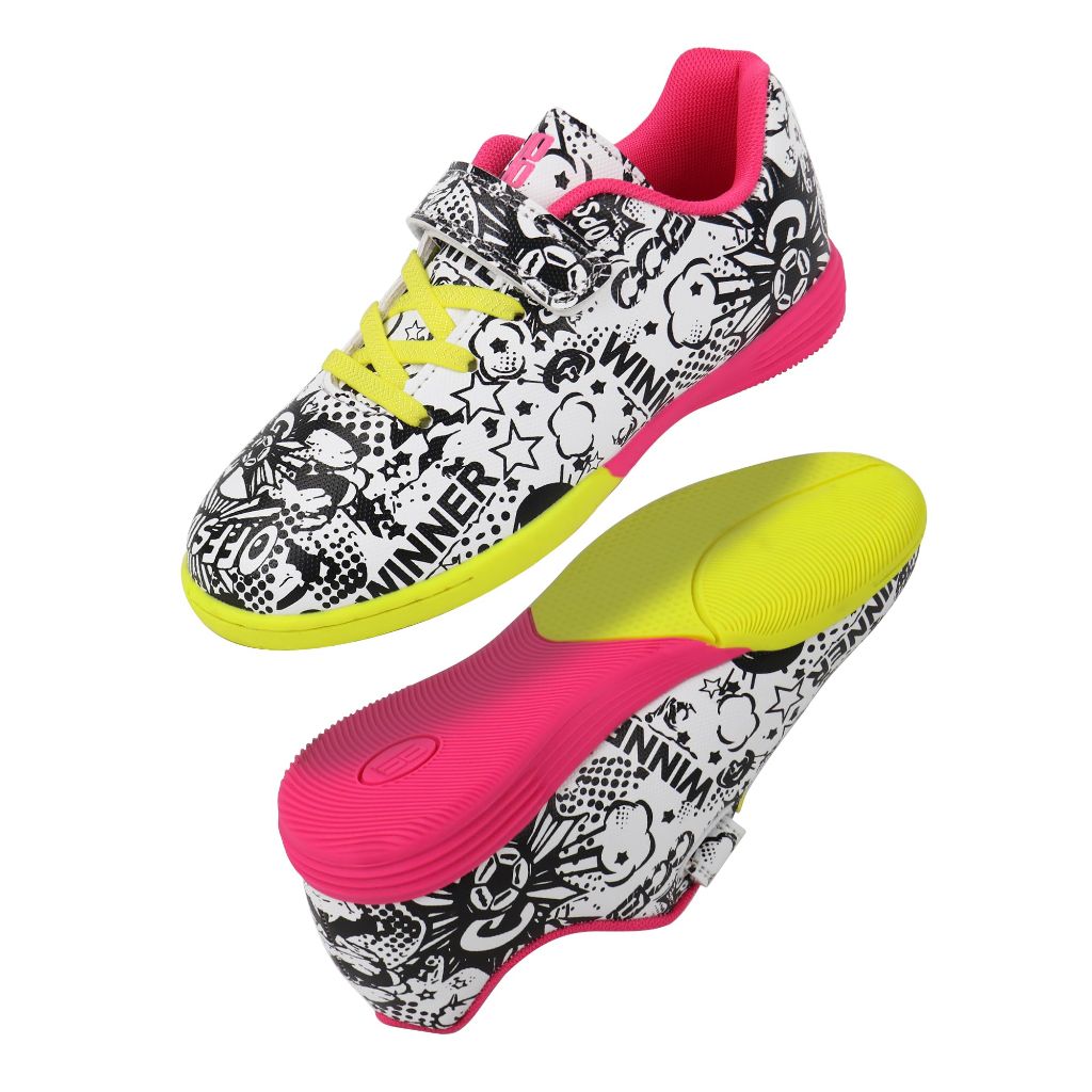 Brooman Girl's Indoor Soccer Shoes - Yellow/Pink, Size 11 Little Kid