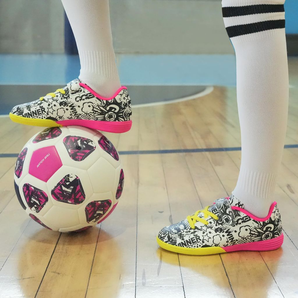 Brooman Girl's Indoor Soccer Shoes - Yellow/Pink, Size 11 Little Kid