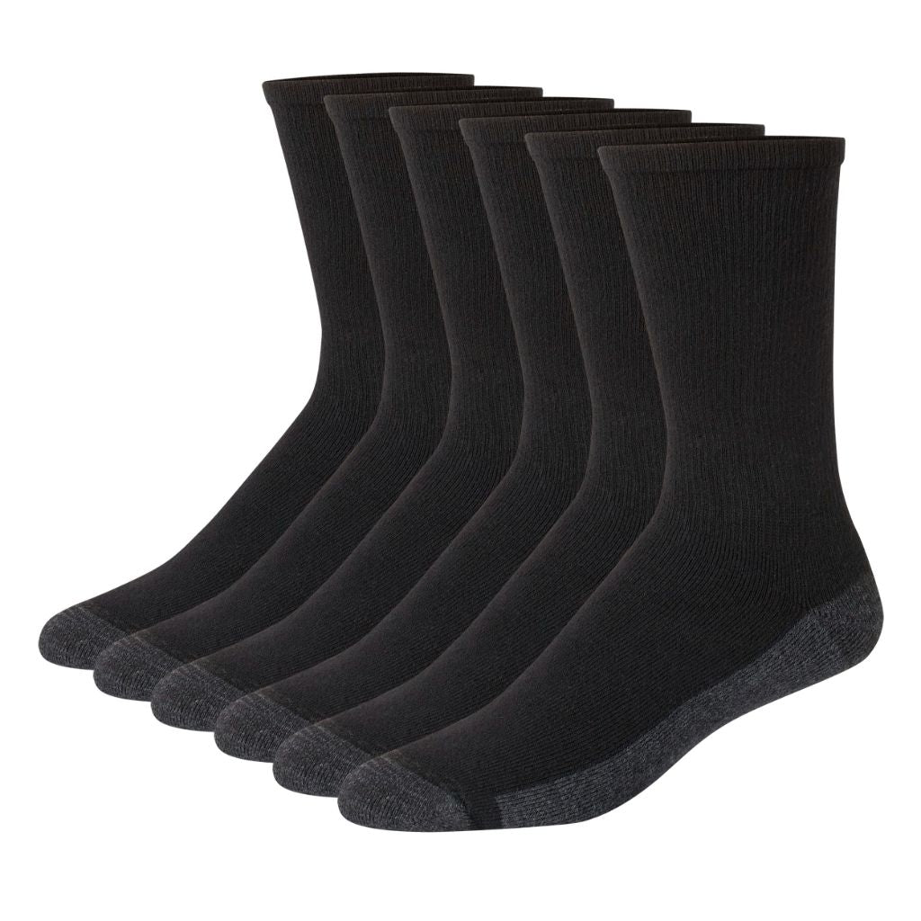 Hanes Men's Cushion Crew Socks - Black/Gray, Size 6-12 (6 Pair)