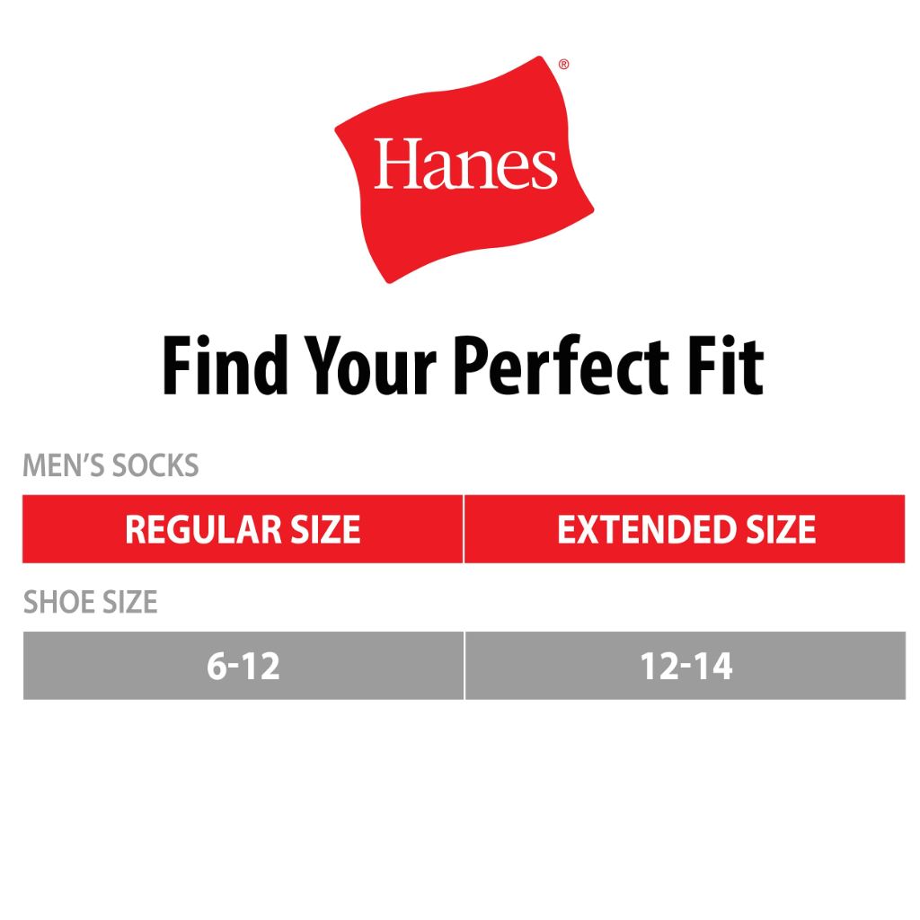 Hanes Men's Cushion Crew Socks - Black/Gray, Size 6-12 (6 Pair)