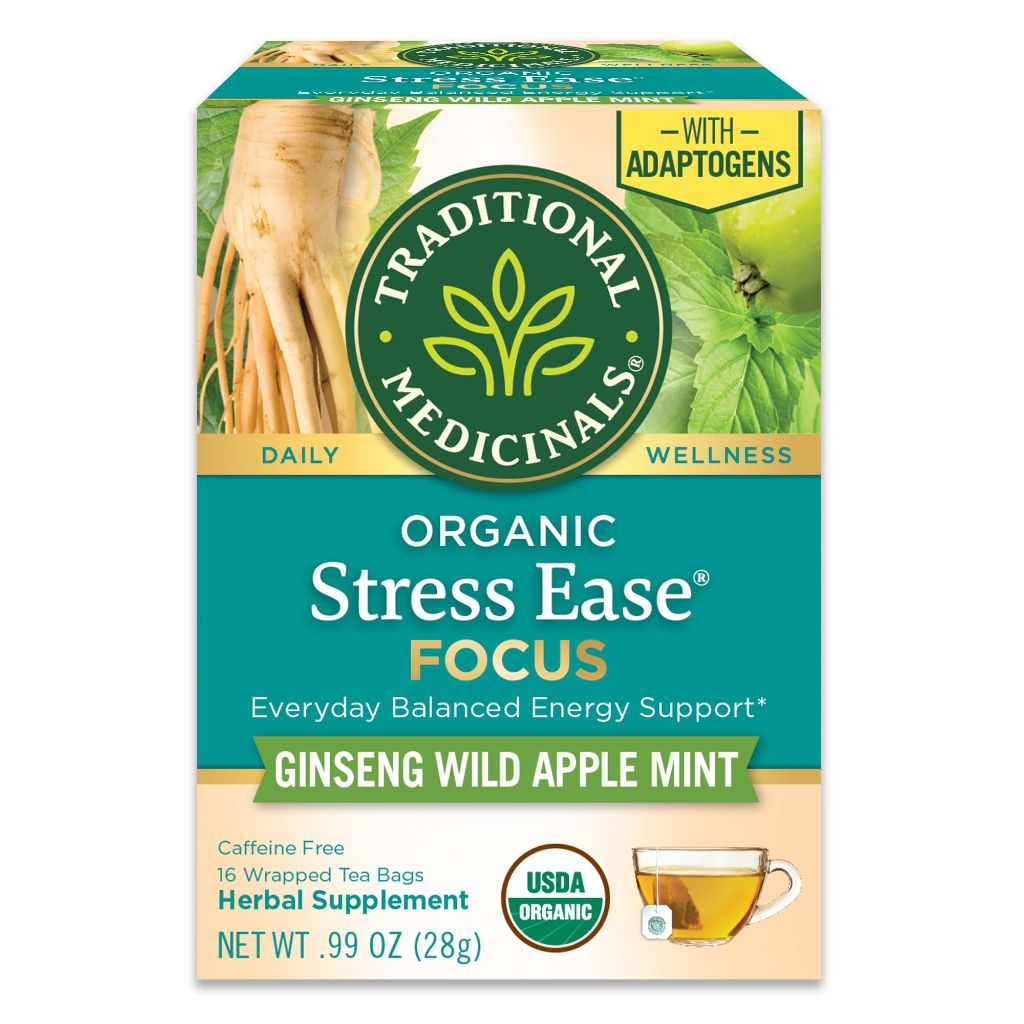 Traditional Medicinals Organic, Stress Ease Focus Ginseng Wild Apple Mint Tea - 16 Tea Bags