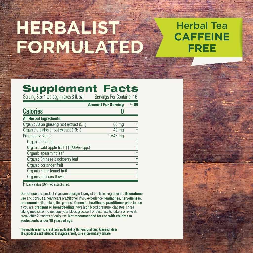 Traditional Medicinals Organic, Stress Ease Focus Ginseng Wild Apple Mint Tea - 16 Tea Bags