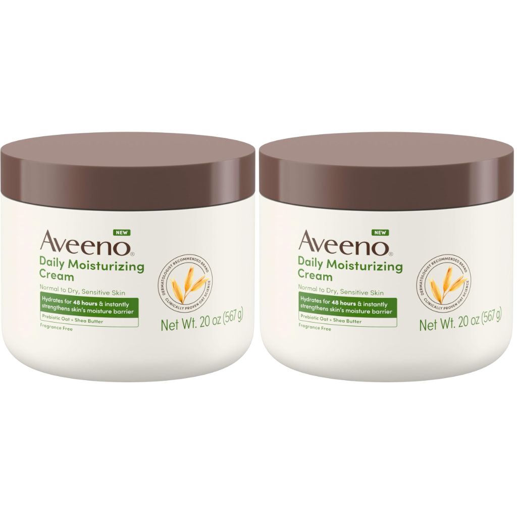 Aveeno Daily Moisturizing Cream with Prebiotic Oat & Shea Butter for Body, Face, & Hands - 20oz (2 Pack)