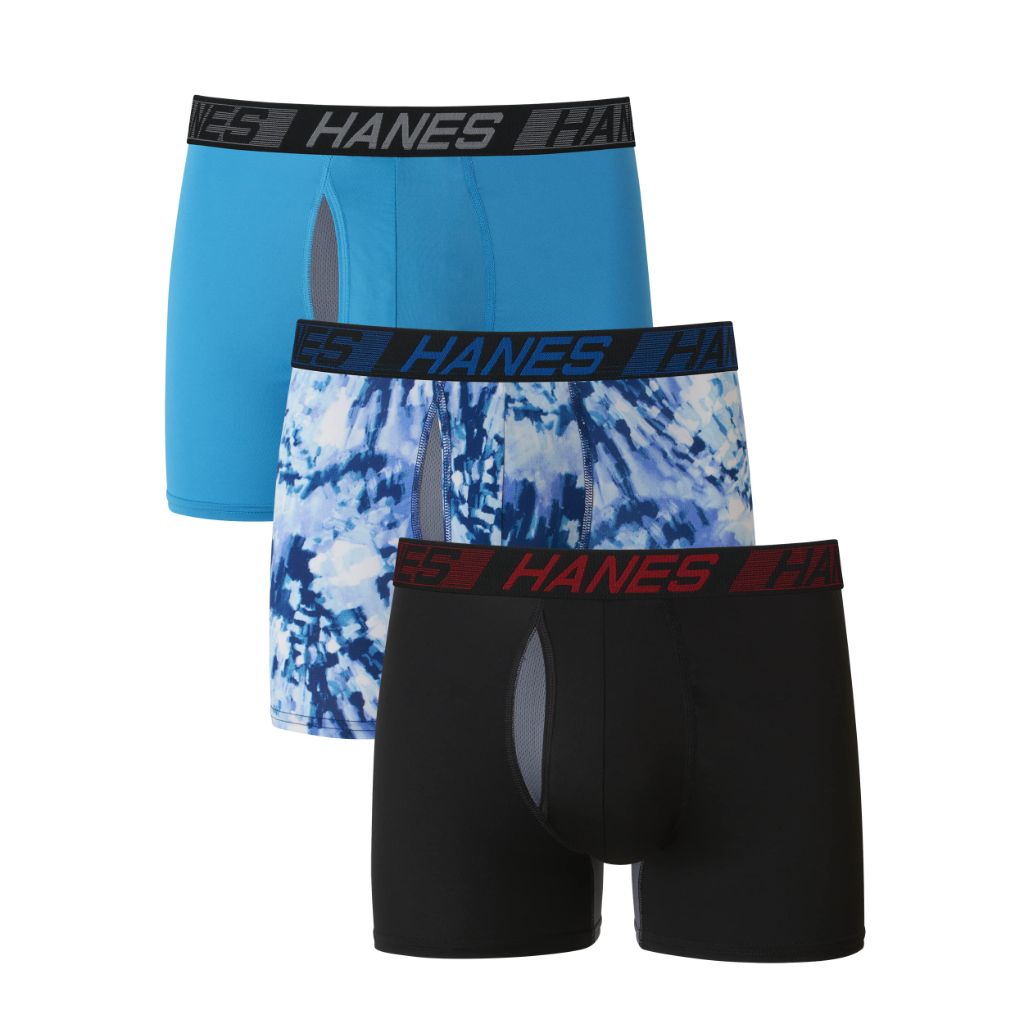 Hanes Men's Total Support Pouch Boxer Briefs - Blue/Black, Medium (3 Pair)