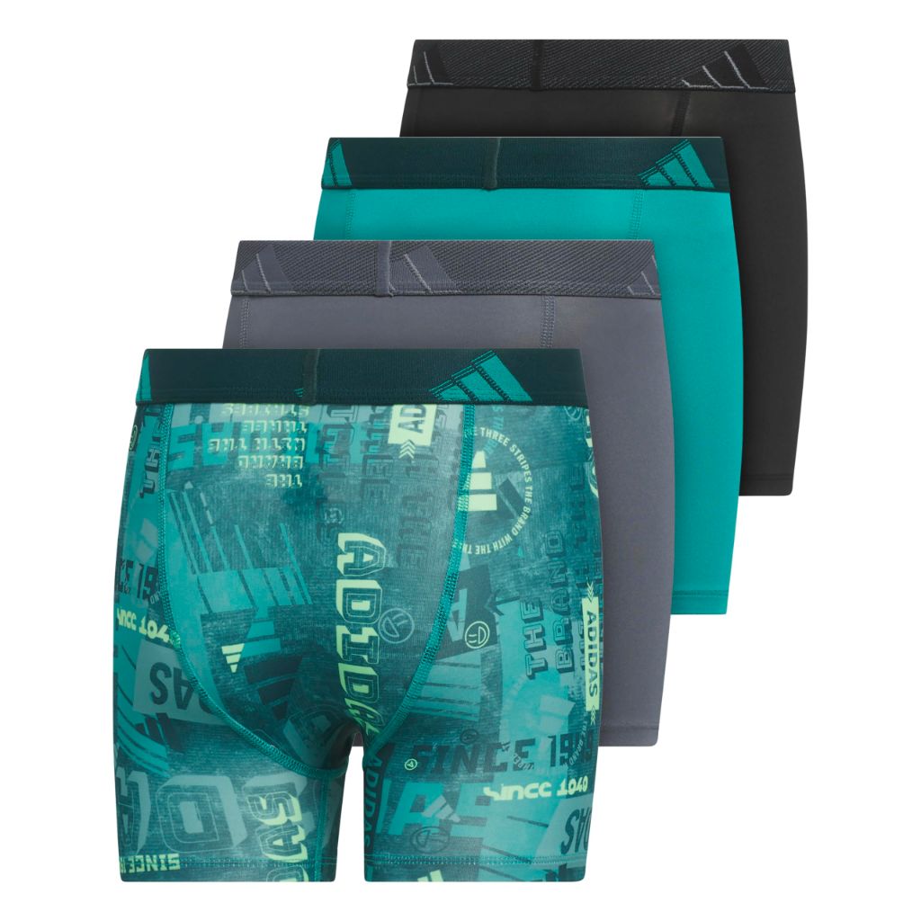 adidas Boys Microfiber Boxer Briefs - Green Print, XL (4 Pairs)