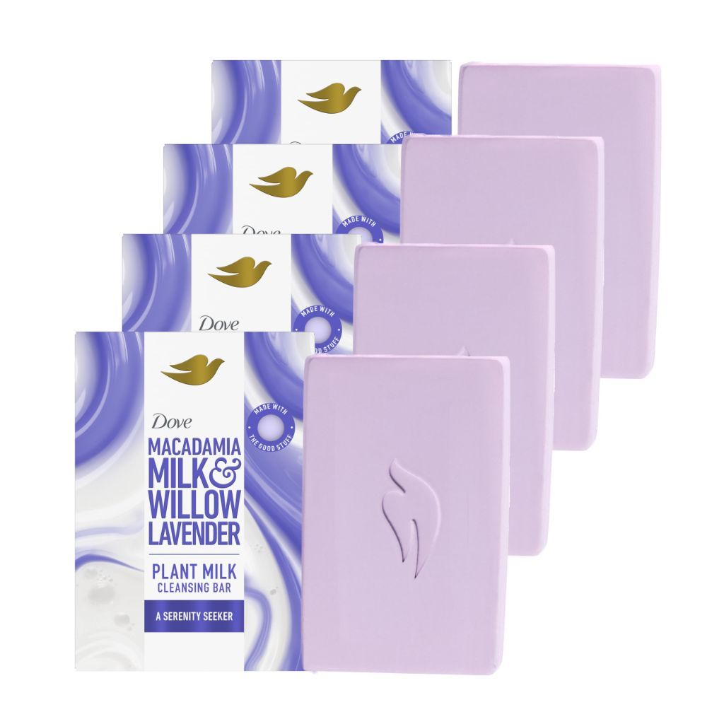Dove Plant Milk Cleansing Bar Soap - Macadamia Milk & Willow Lavender Serenity Seeker, 5oz (4 Bars)