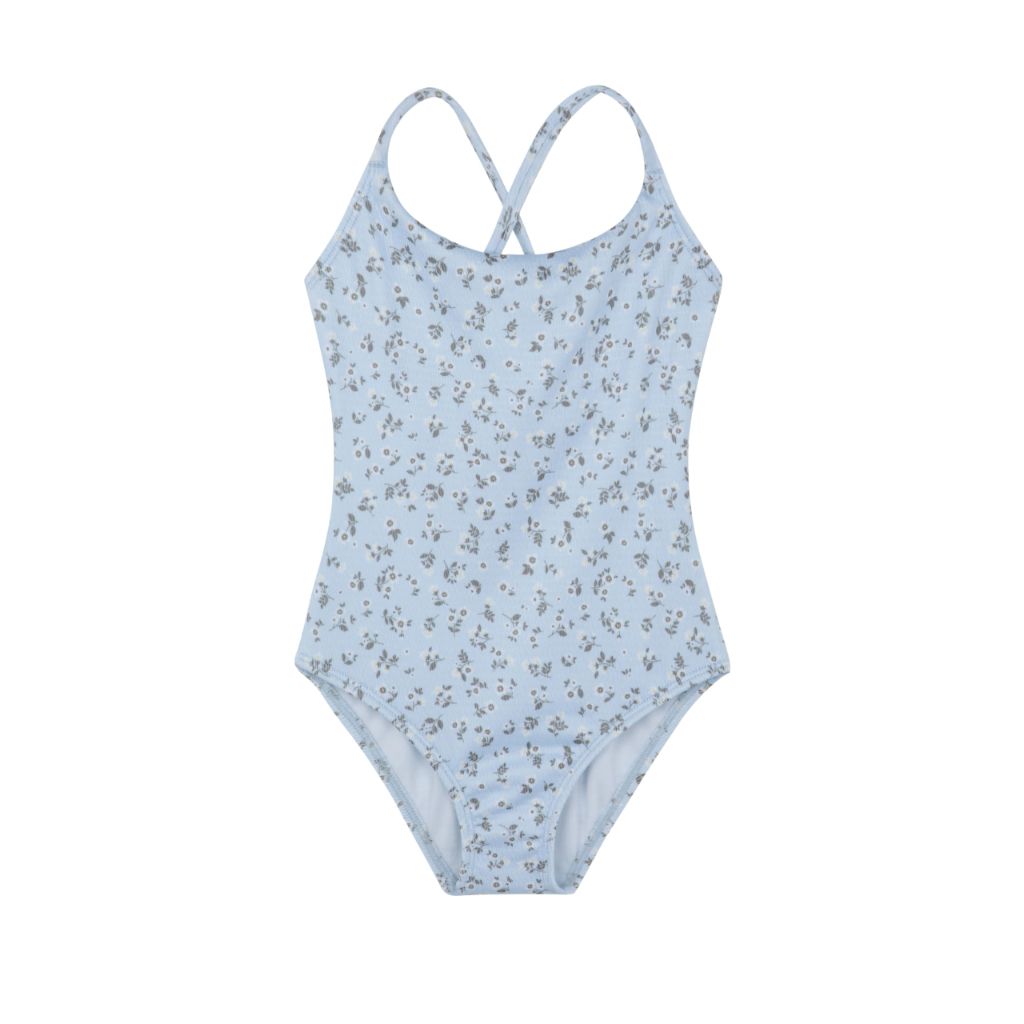 Gottex Girls Criss Cross Tie Back One Piece Swimsuit - Lt. Blue Floral, Size 4-5Y