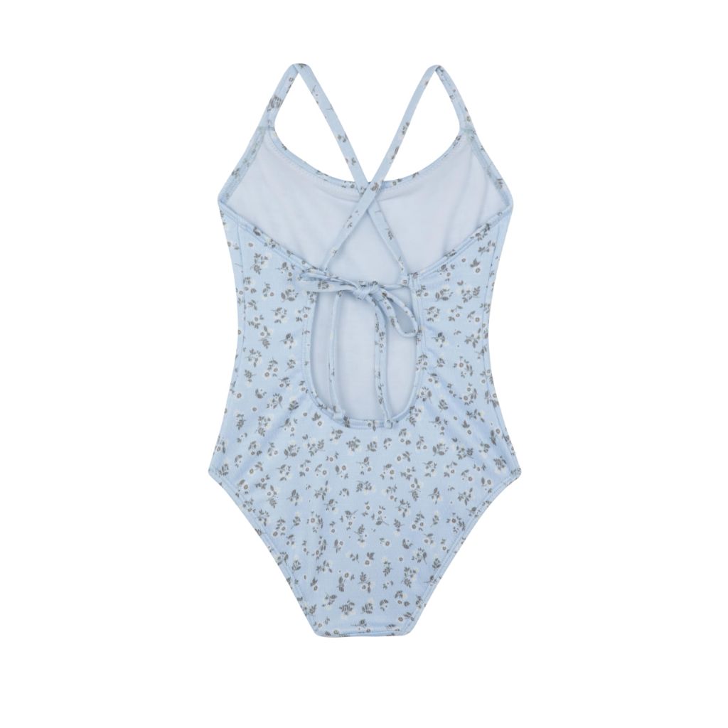 Gottex Girls Criss Cross Tie Back One Piece Swimsuit - Lt. Blue Floral, Size 4-5Y