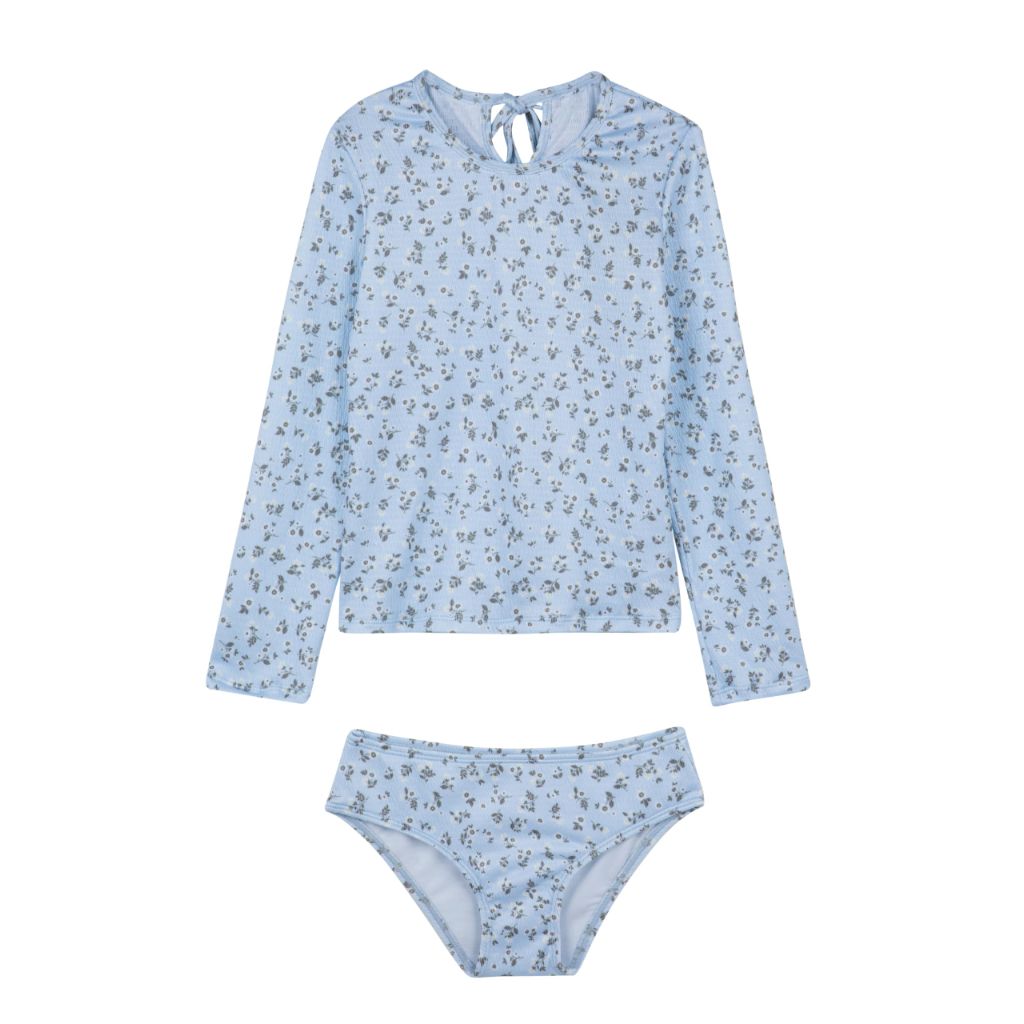 Gottex Girls Long Sleeve Rash Guard Swimwear Set - Lt. Blue Floral, Size 2-3Y