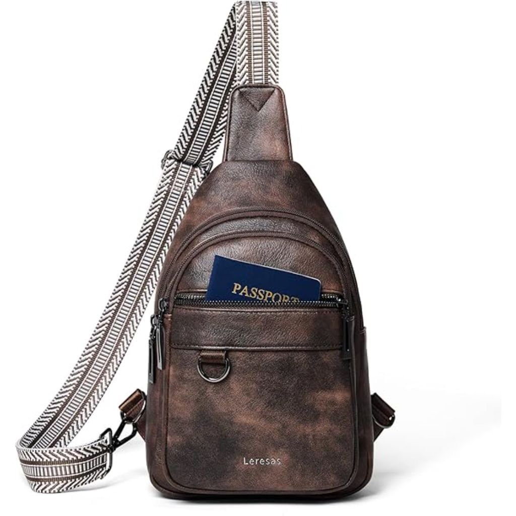 Leresas 7L Vegan Leather Crossbody Sling Bag - Brown