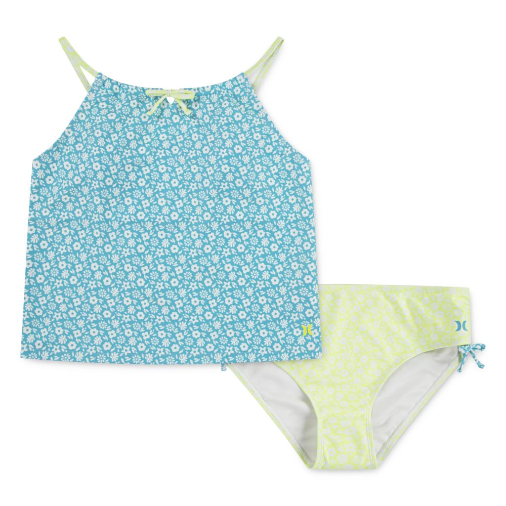 Hurley Girl's 2-Piece Tankini Swim Suit - Blue/Green, Size 16Y