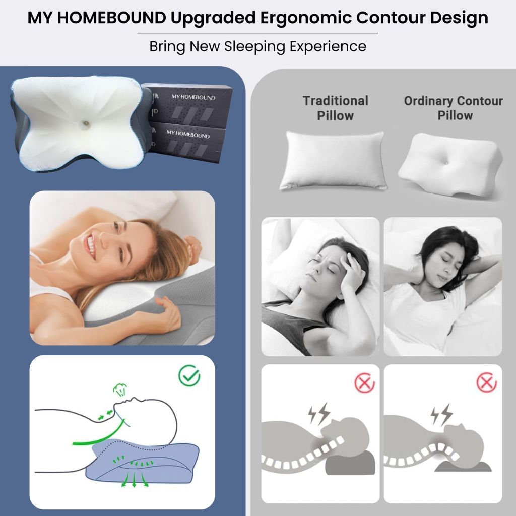 MY HOMEBOUND Cervical Pillow,Contour Memory Foam Pillow for Sleeping,Ergonomic Neck Support Pillow for Side,Back and Stomach Sleepers with 1 Extra Free Comfortable and Breathable Pillowcase