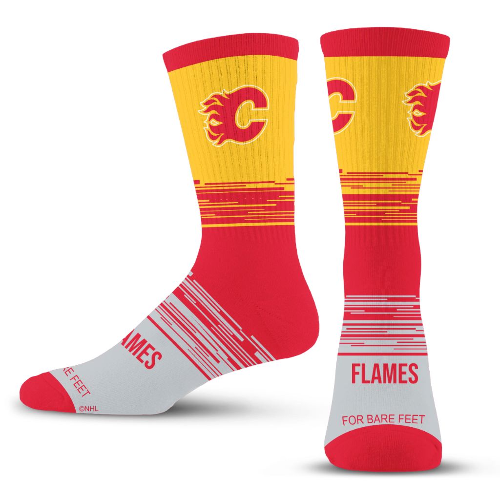 For Bare Feet Adult's NHL Elevate Premium Dress Crew Socks - Calgary Flames, Large