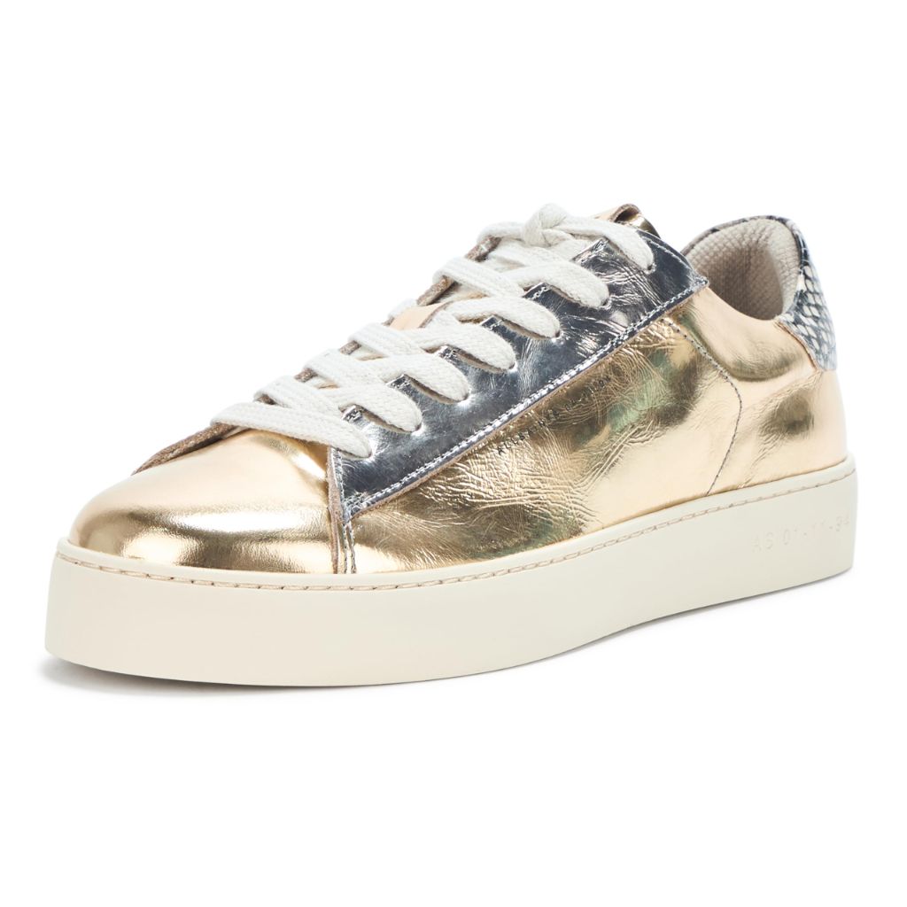 Size 7, All Saints Women's Footwear Shana Met Sneaker, Gold/Silver