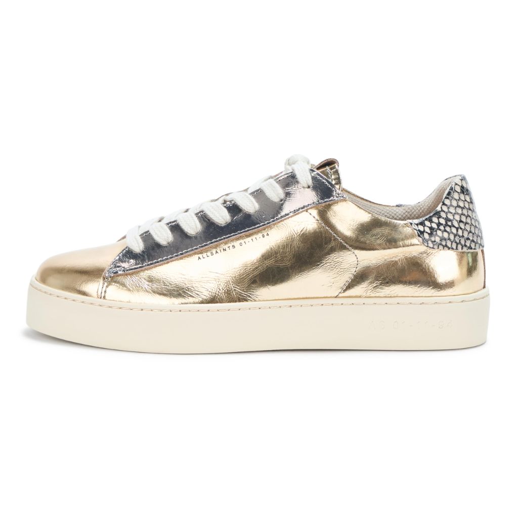 Size 7, All Saints Women's Footwear Shana Met Sneaker, Gold/Silver