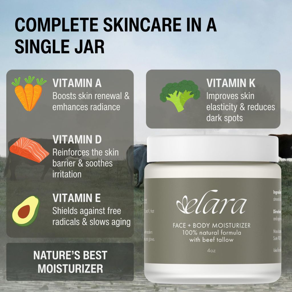 Elara Beef Tallow Face & Body Moisturizer - 4oz.
