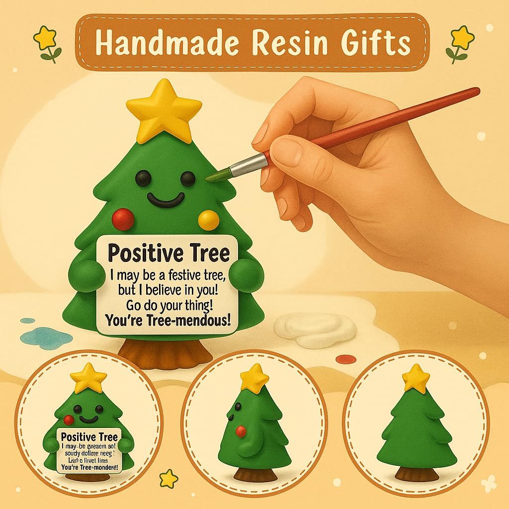 IStatue Hand-Painted Resin 5'' Christmas Tree Figurine Desk Décor (Green Tree)