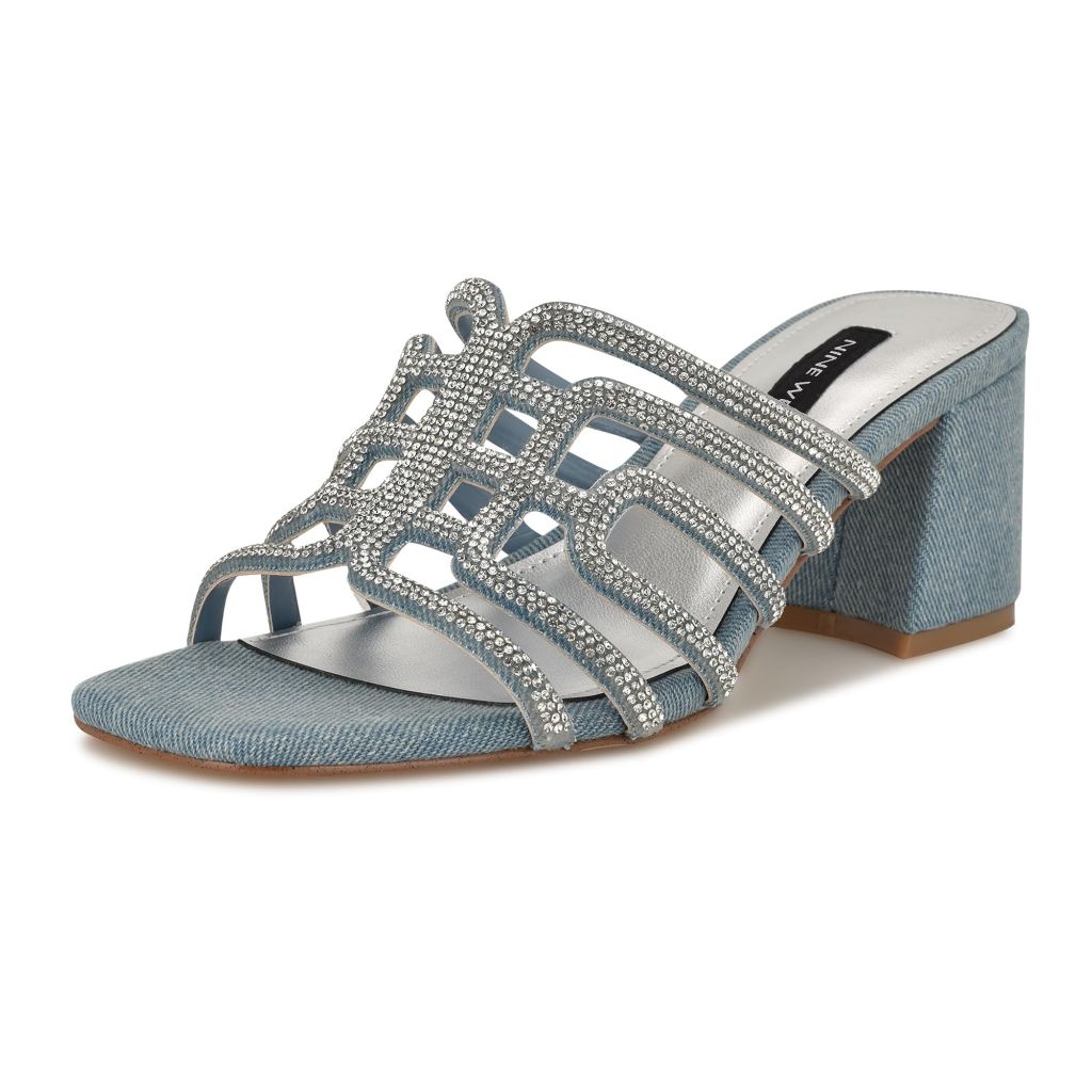 Nine West Women's Grassa Heeled Sandals - Light Blue Denim, 6