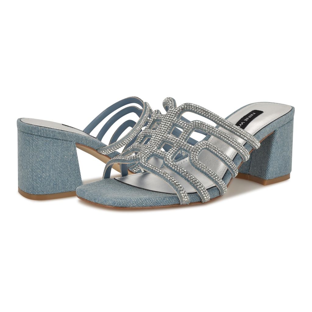 Nine West Women's Grassa Heeled Sandals - Light Blue Denim, 6