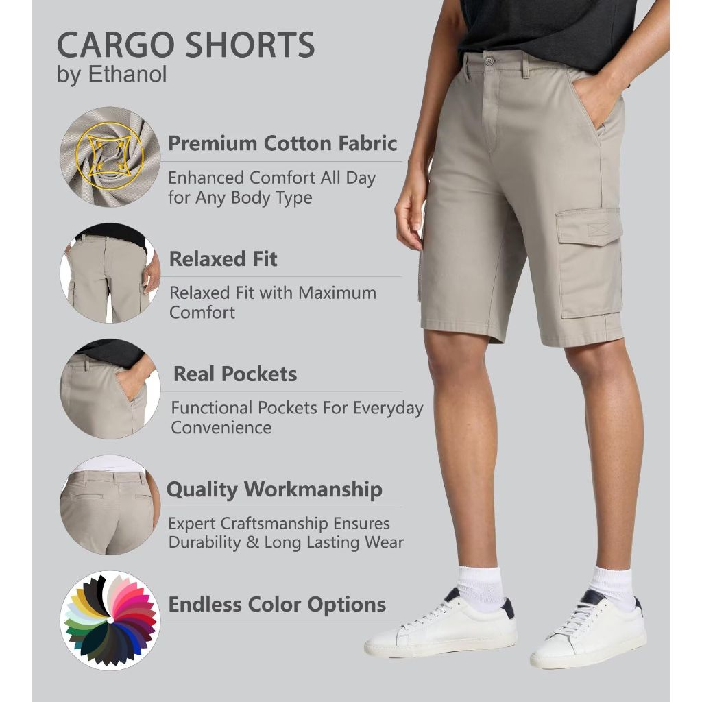 Agile Men's Super Comfy Flex Waist Cargo Shorts - Stone, Size 30