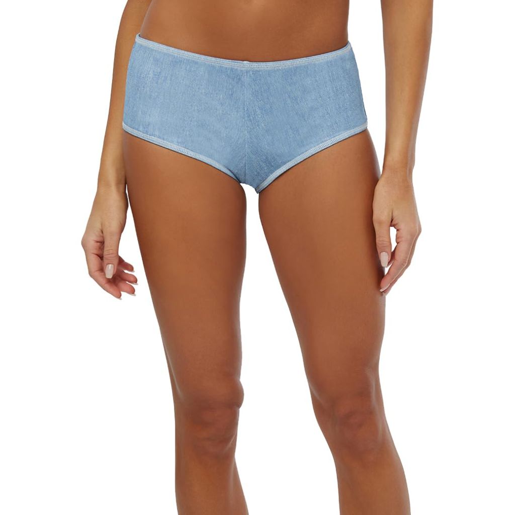 WEWOREWHAT Low Rise Swim Short Bottoms - Light Wash Denim, Size Medium
