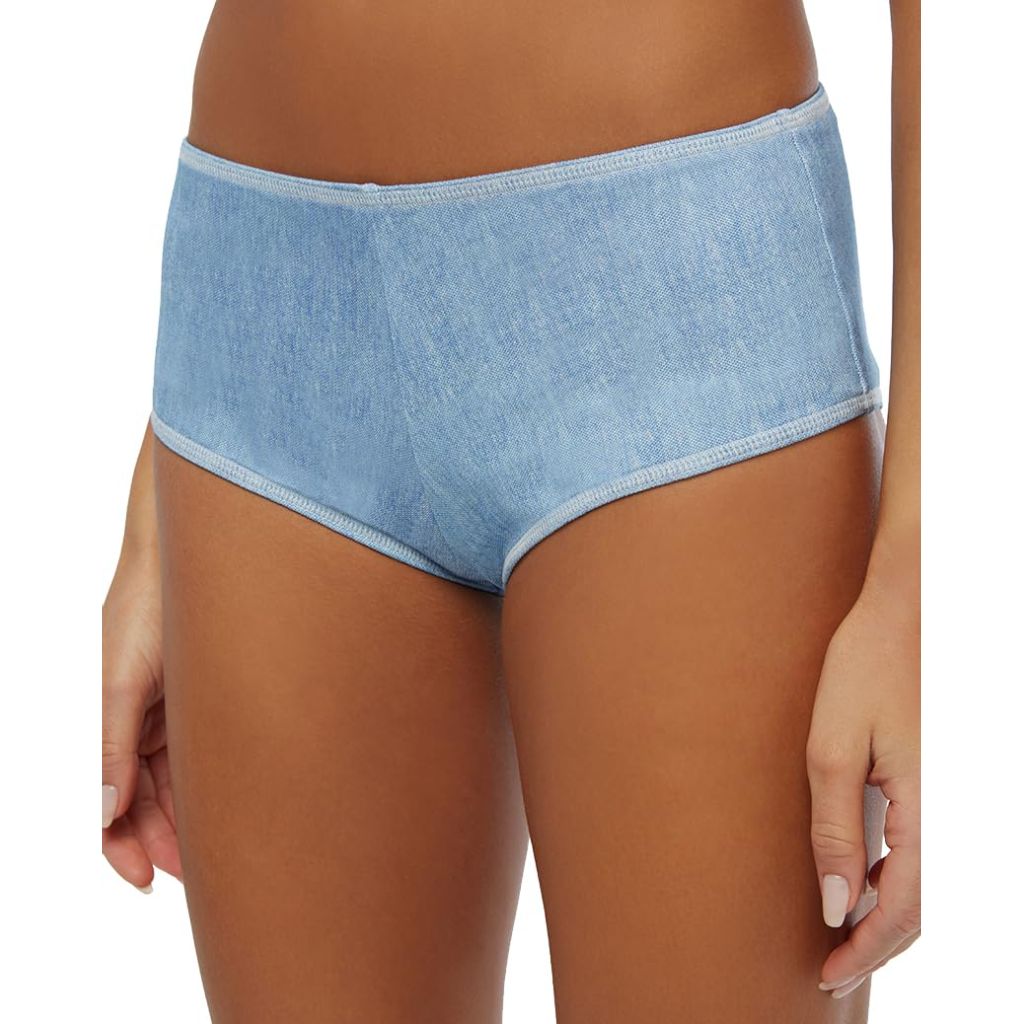 WEWOREWHAT Low Rise Swim Short Bottoms - Light Wash Denim, Size Medium