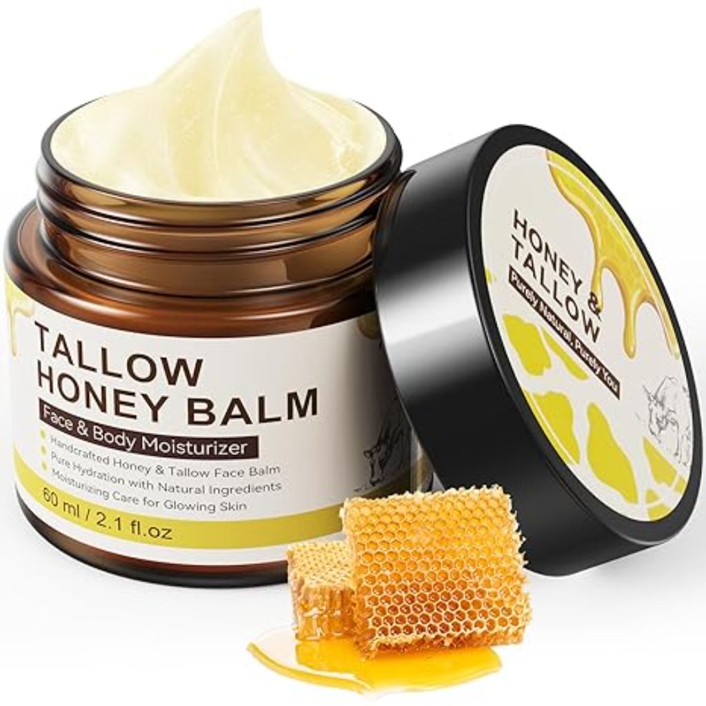 Beef Tallow Face & Body Moisturizer, 100% Organic Grass Fed Tallow & Honey - 1.7oz