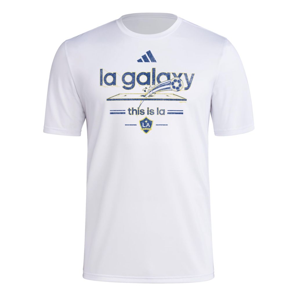 adidas Men's Pre-Game Short Sleeve Soccer T-Shirt - LA Galaxy, White (Large)