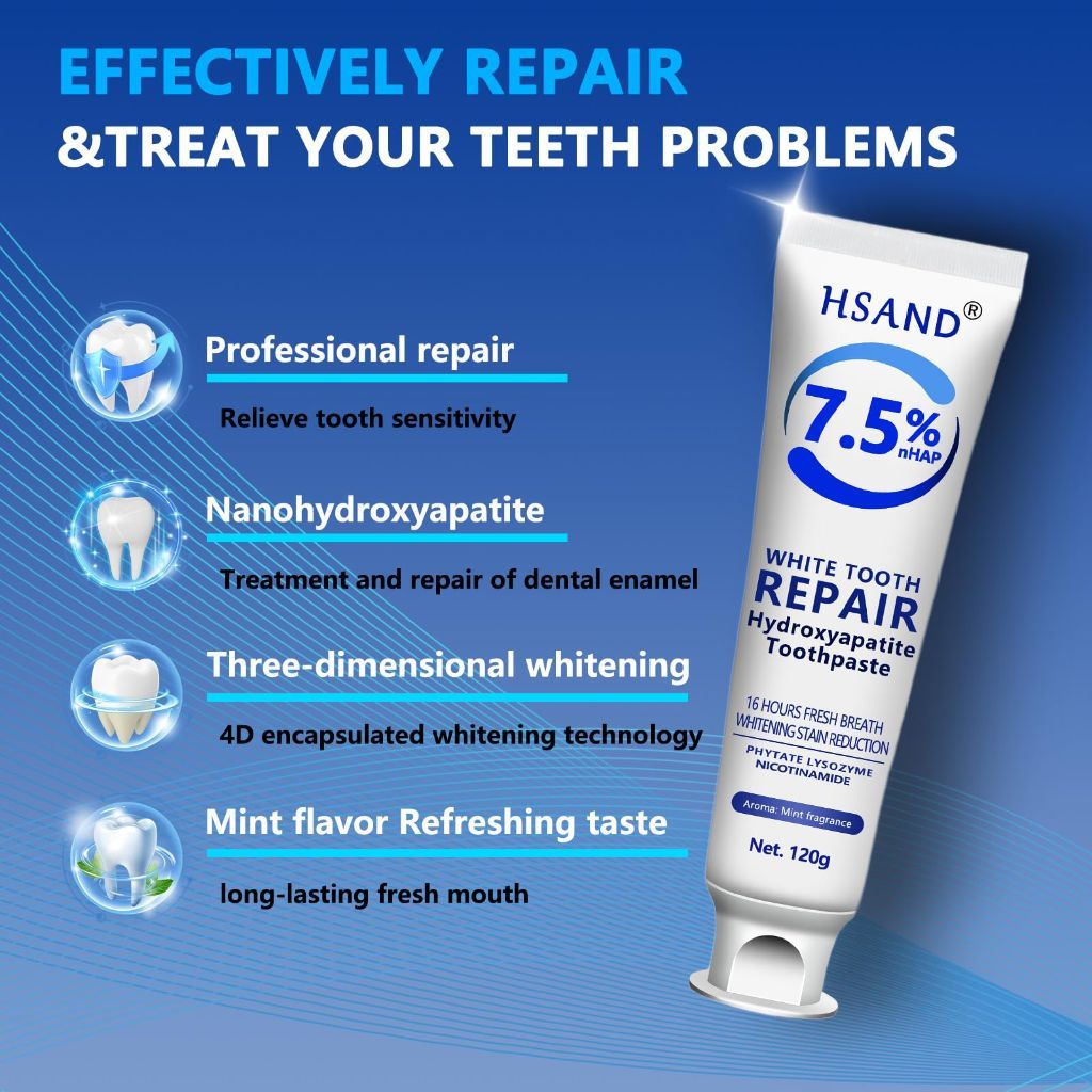 Hydroxyapatite Toothpastes for Enamel Protection and Tooth Strengthen, 7.5% nHAP - Mint, 2 Pack