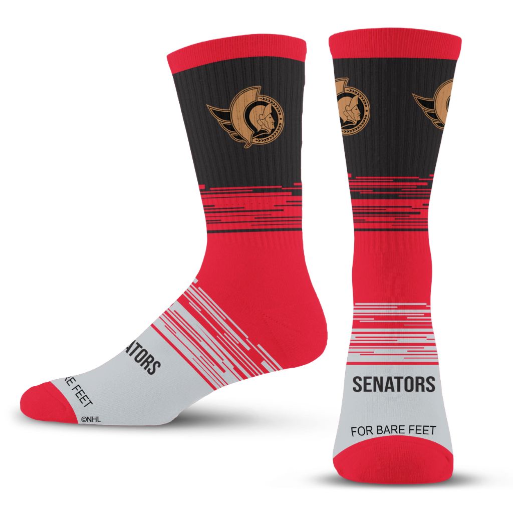 For Bare Feet Adult's NHL Elevate Premium Dress Crew Sock - Ottawa Senators, Large