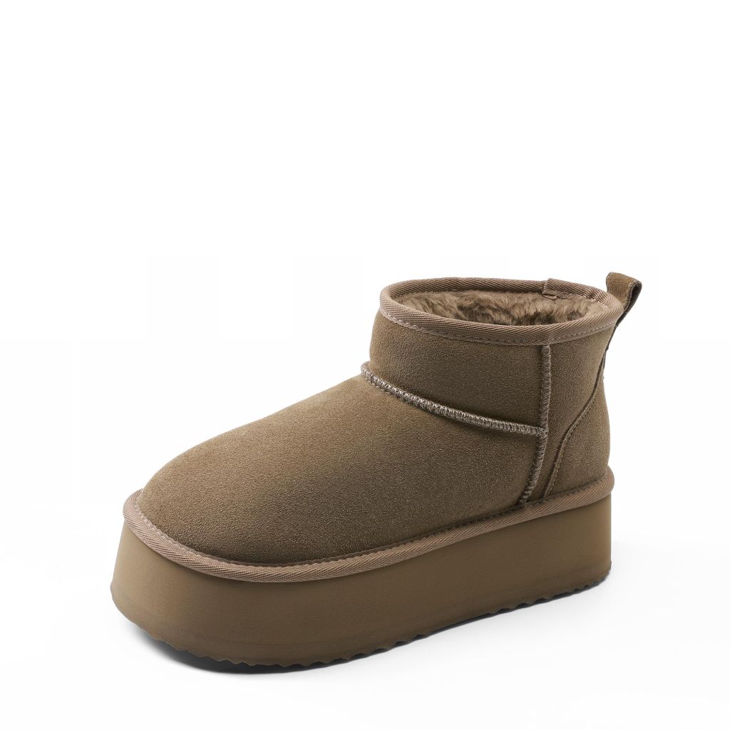 Dream Pairs Women's Platform Winter Booties - Taupe Suede, Size 10