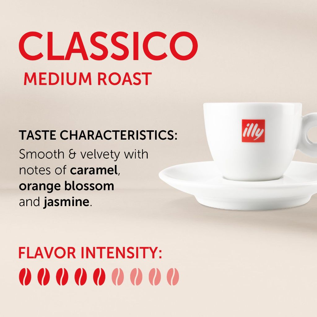 Illy Classico Ground Espresso Coffee, Medium Roast Roast With Notes Of Chocolate & Caramel, 100% Arabica, 8.8 Ounce (Pack Of 1)