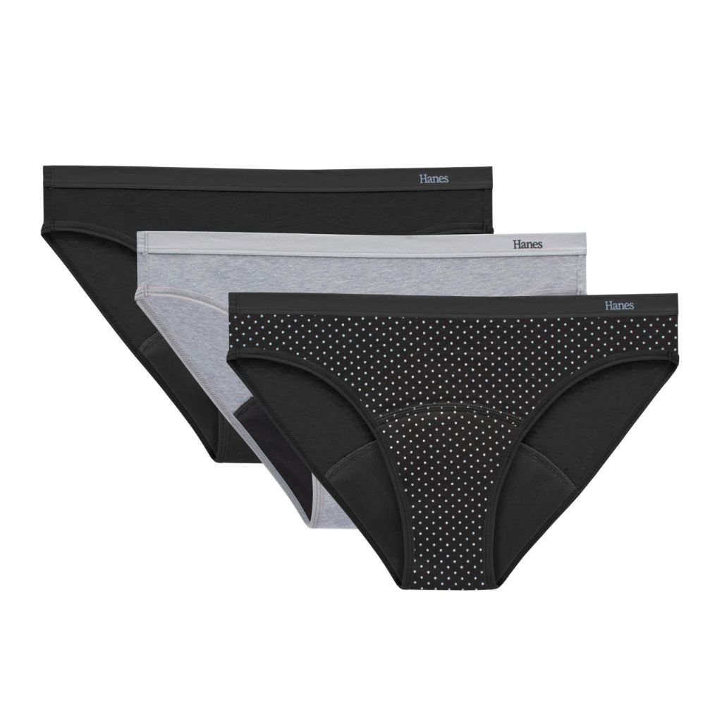 Hanes Women's Comfort, Period. Bikini Period Underwear (Super Absorbency) - Black, Size 7/L (3 Pair)