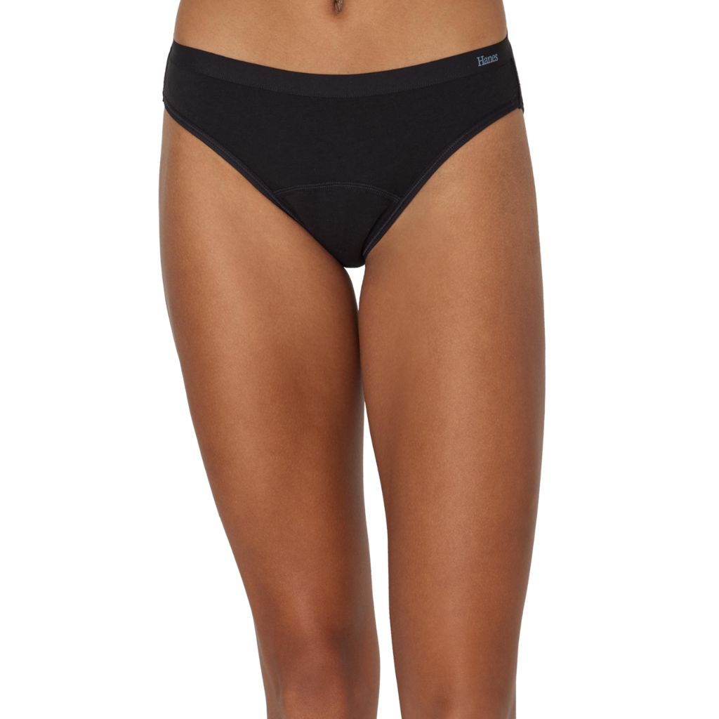 Hanes Women's Comfort, Period. Bikini Period Underwear (Super Absorbency) - Black, Size 7/L (3 Pair)