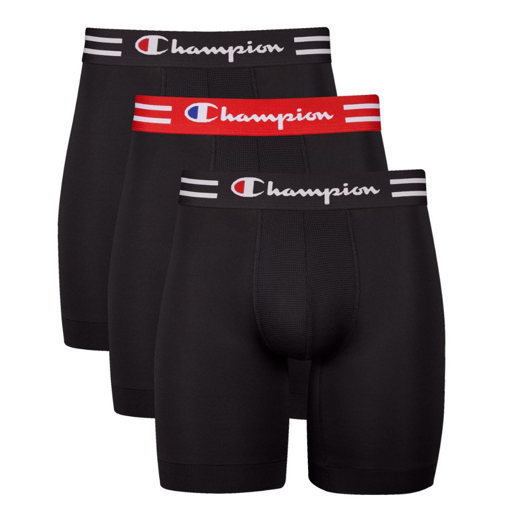 Champion Men's Performance Stretch Boxer Briefs - Black, Size L (3 Pair)