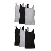 Hanes Men's Cotton Tagless Tank Undershirts - Black/Gray, Size XL (6 Pack)