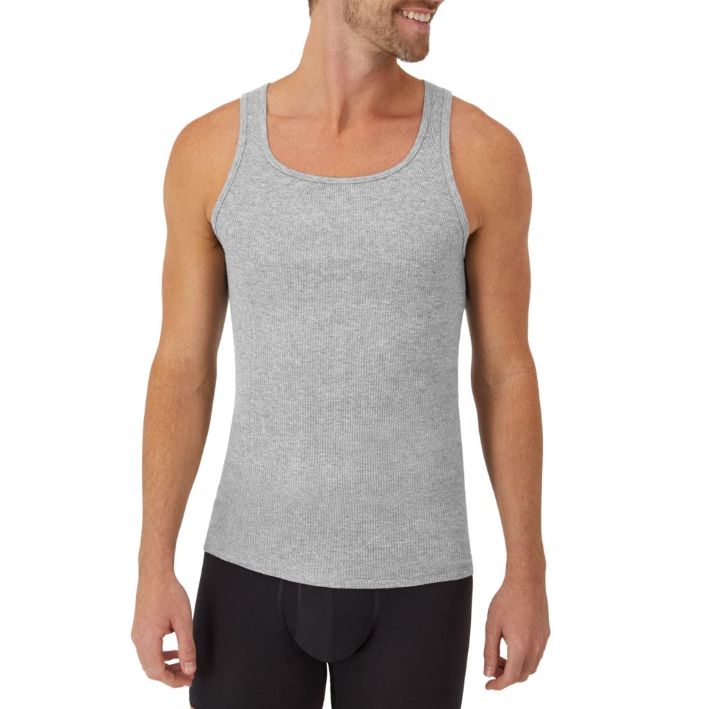 Hanes Men's Cotton Tagless Tank Undershirts - Black/Gray, Size XL (6 Pack)