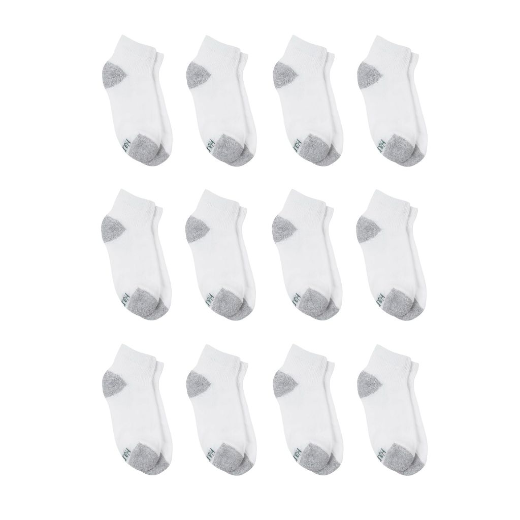 Hanes Boy's Extra Durable Ankle Socks - White, Size S (12 Pair)