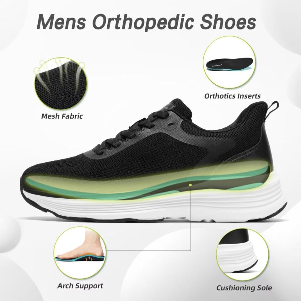 OrthoComfoot Men's Orthopedic Cushioned Sneakers - Black, Size 11.5